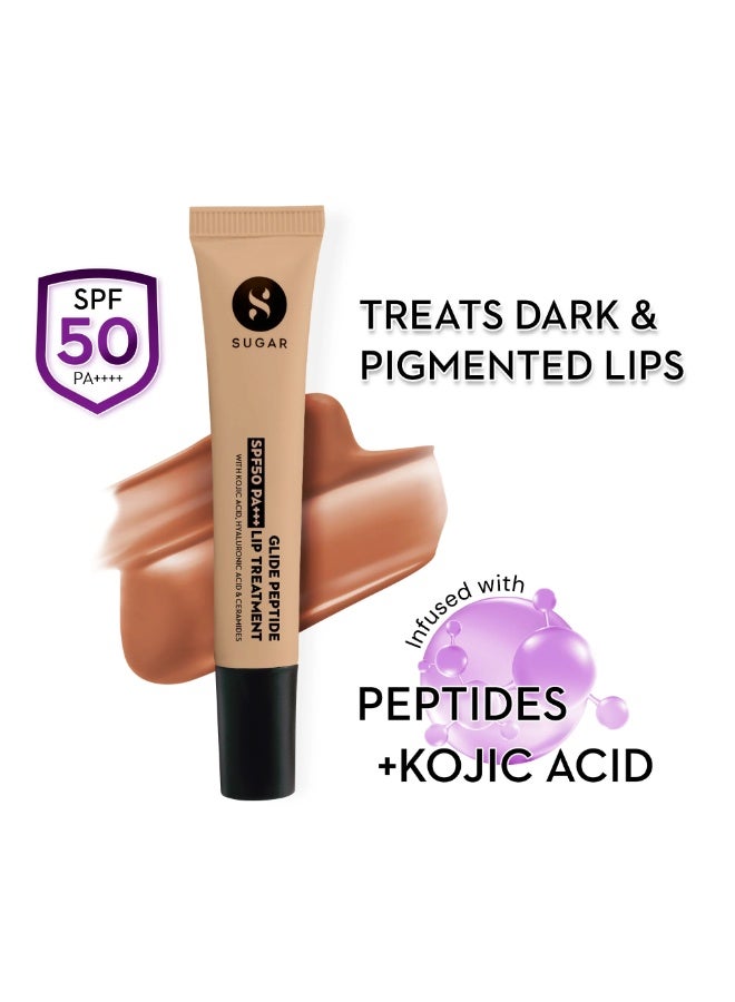 شوجار مستحضر SUGAR Cosmetics Glide Peptide لعلاج الشفاه مع عامل حماية SPF50 PA+++ | غني بحمض الهيالورونيك والسيراميدات وفيتامين E | بلسم شفاه ملون | 10 مل - 02 كراميل كريب - Image 3